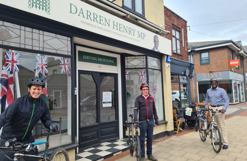 Darren Henry Outside Stapleford Office with Bike