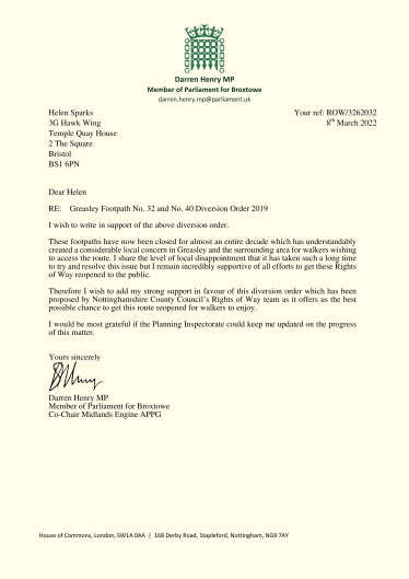 Letter to Planning Inspectorate